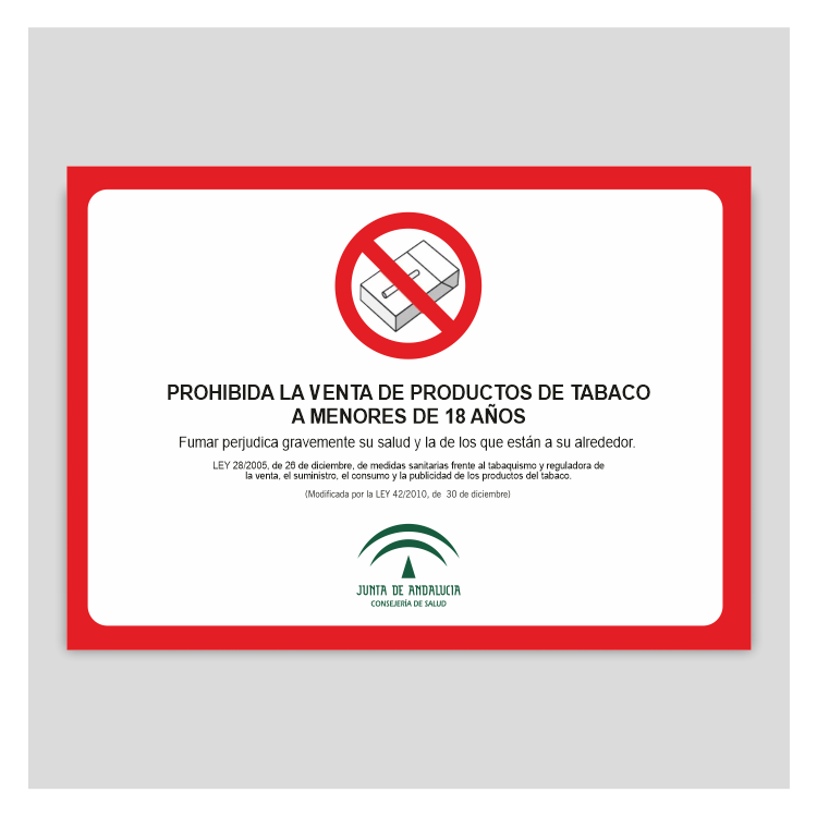 Cartel de prohibida la venta de productos del tabaco a menores de 18 ...