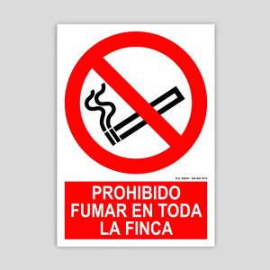 Cartel de prohibido fumar en toda la finca