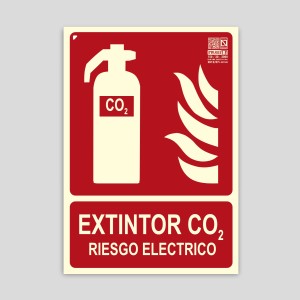 Cartel de extintor de CO2 - Riesgo eléctrico